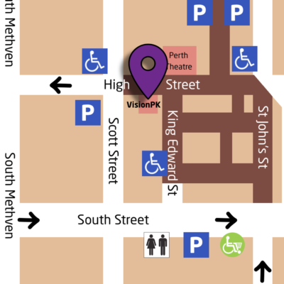 Map of Perth city centre showing Vision PK location